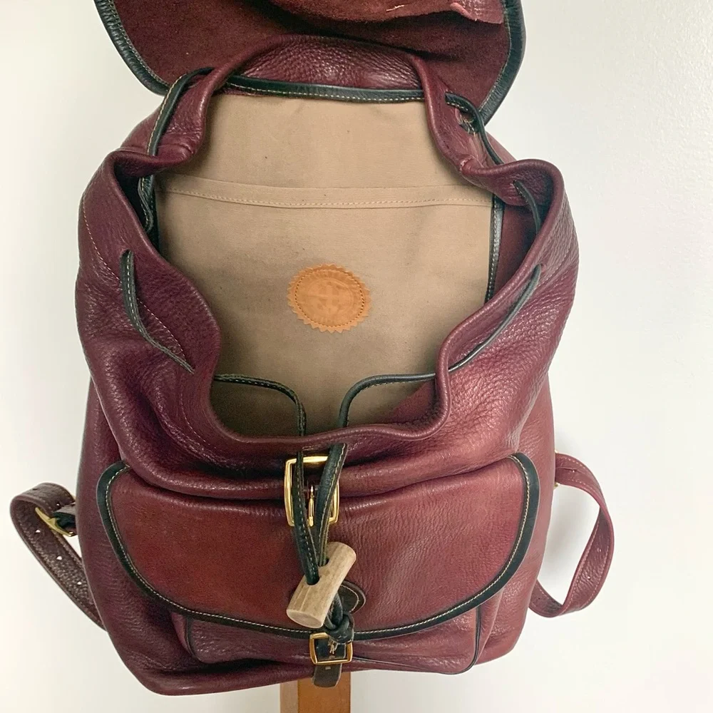 NEW Artisan Handcrafted Leather Shearling Backpack Bag Turtle Ridge wine cream